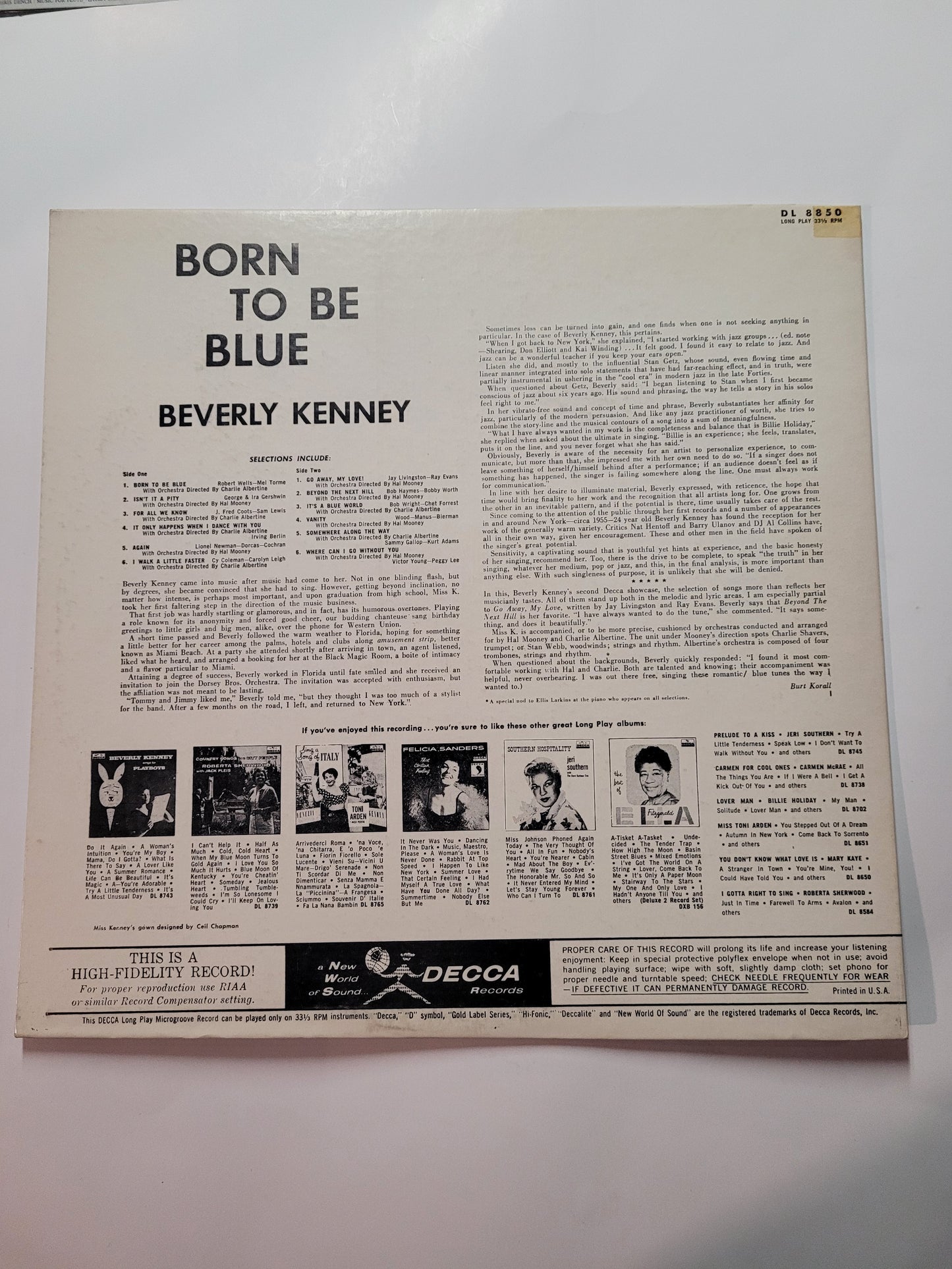 Beverly Kenney – Born to Be Blue (Original Decca Pressing)