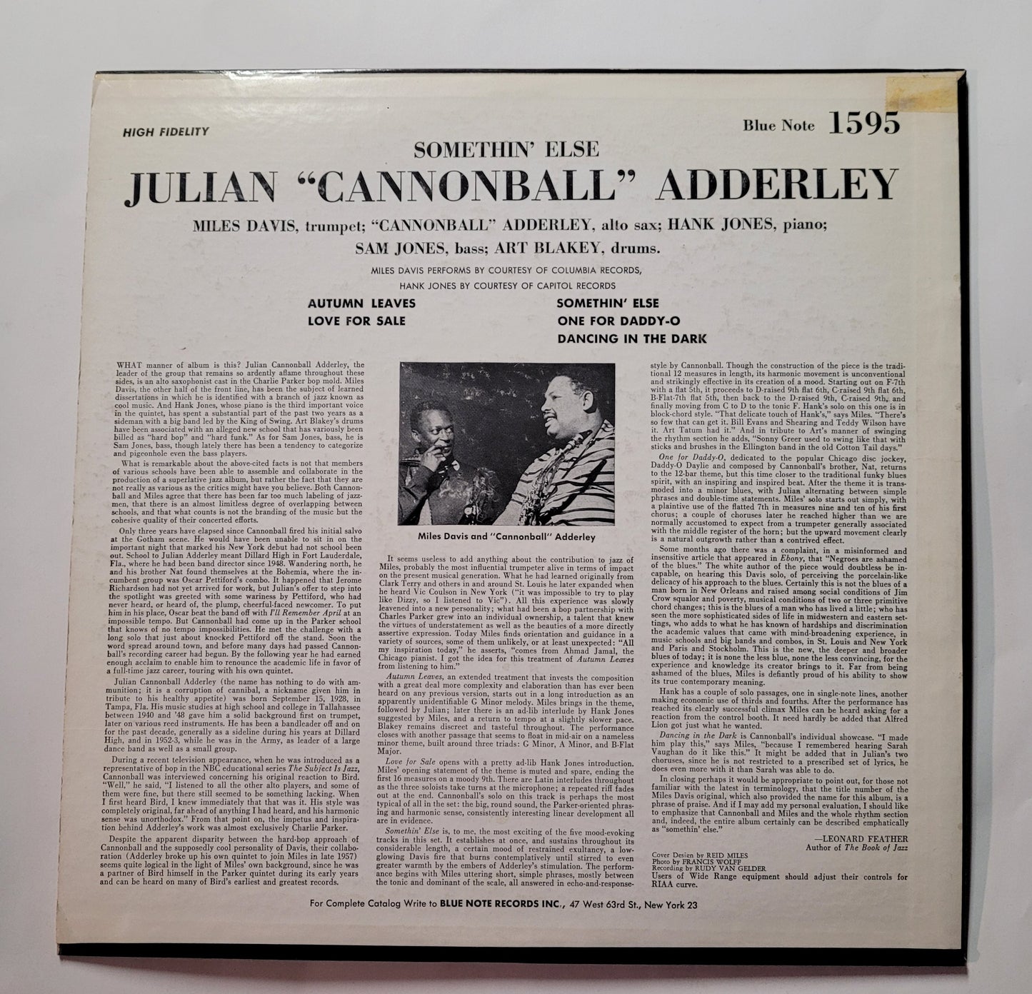 Cannonball Adderley – Somethin’ Else (Blue Note 1595, 1959 Deep Groove Mono Repress)
