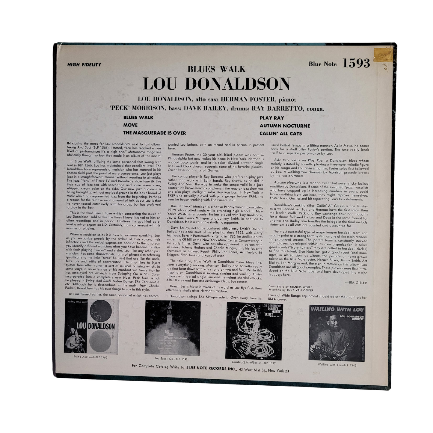 Lou Donaldson – Blues Walk (Blue Note 1593, 1959 Deep Groove Mono RVG "Ear" Pressing)